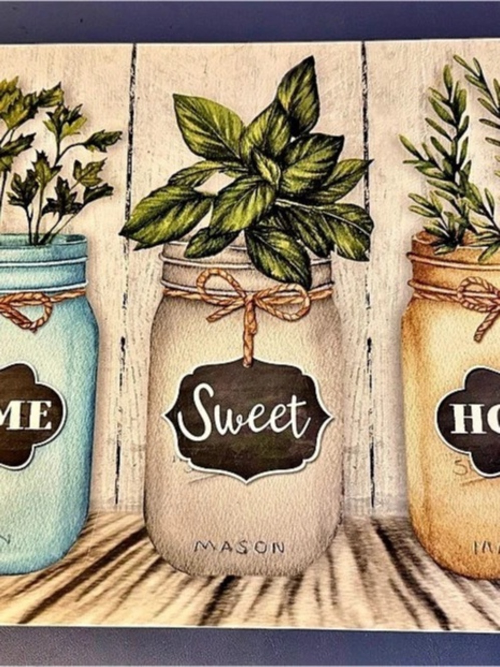 Mason Jar Home Wall Art in Blue & Brown
